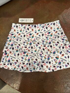 Lucky in Love White Pickleball Print Skirt with Multicolor Accents